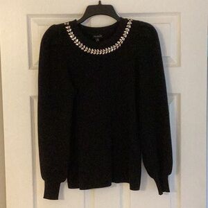The Limited Black Crew Neck Sweater with Silver Embellishment